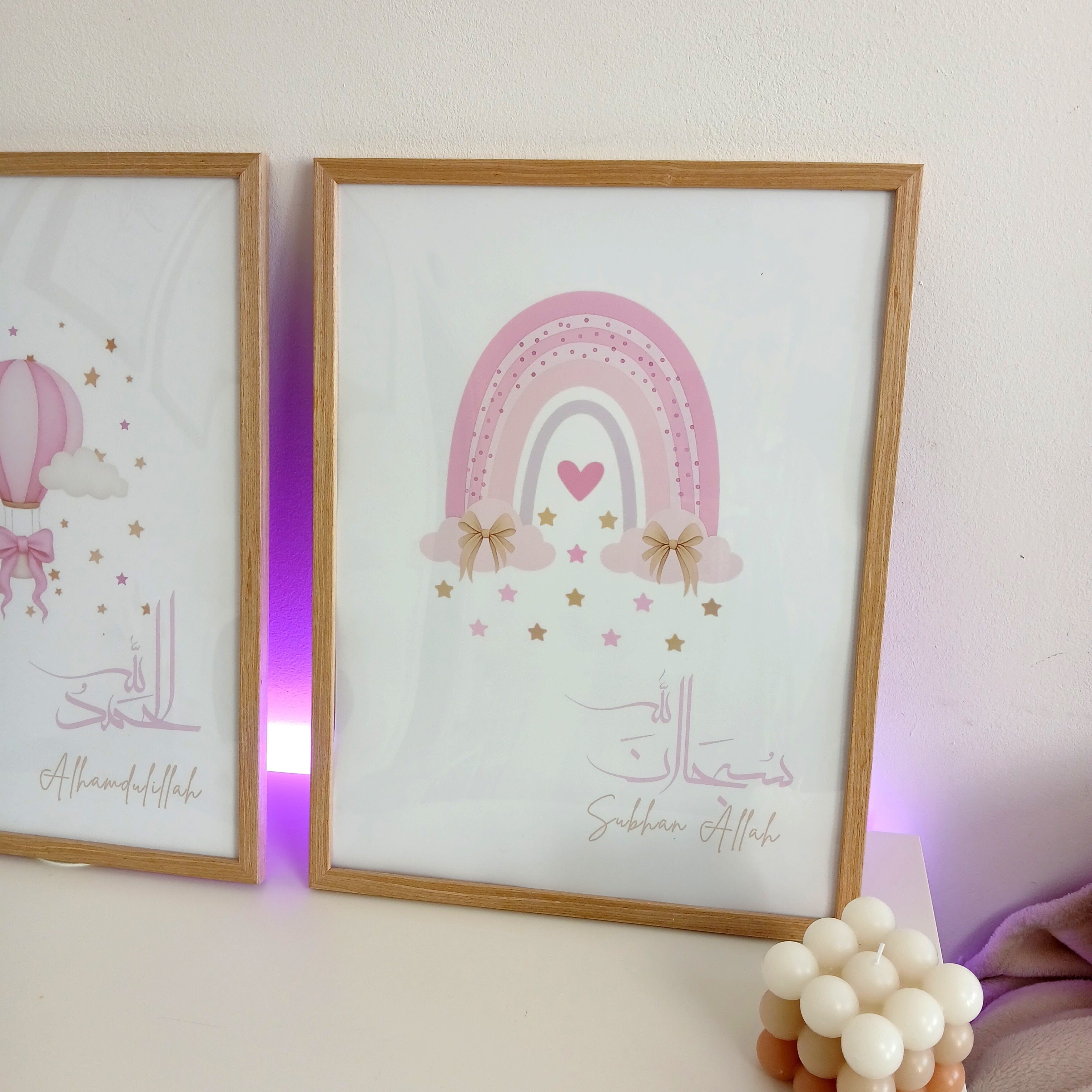 3 affiches roses pour chambre de bébé – 30 x 40 cm, fille, sans cadre