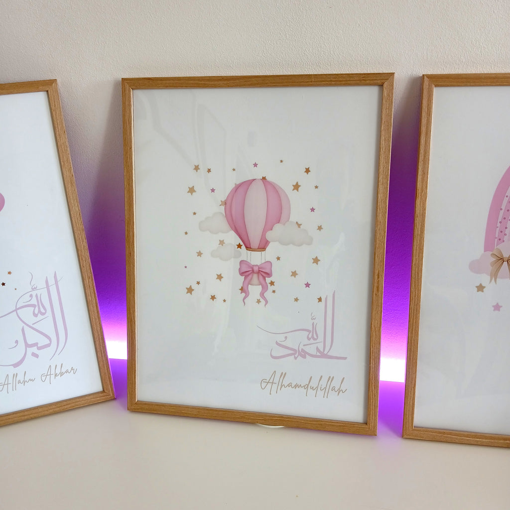 3 affiches roses pour chambre de bébé – 30 x 40 cm, fille, sans cadre