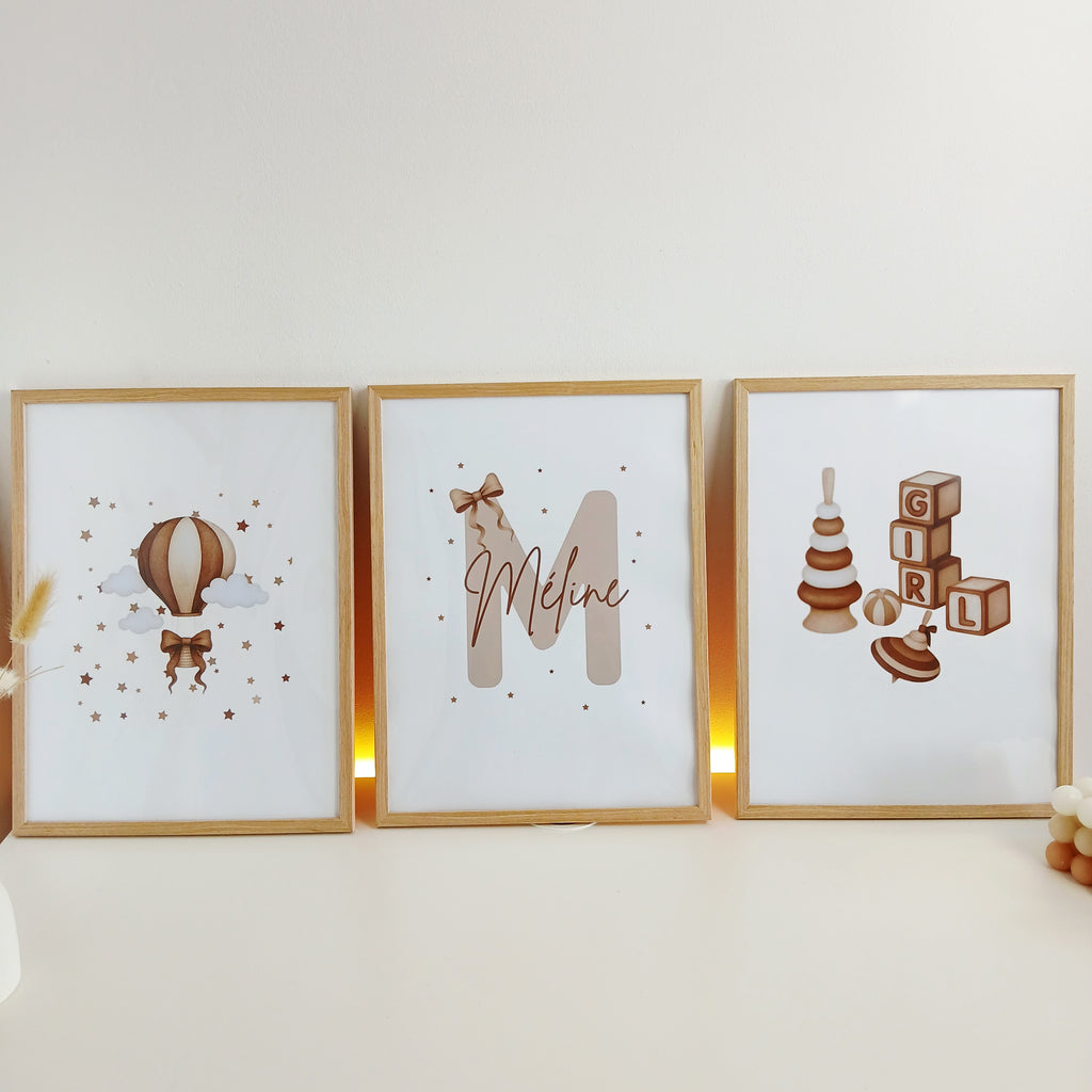 3 affiches personnalisées pour chambre fille ou garçon - 30 x 40 cm