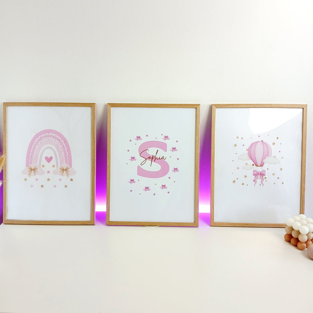 3 affiches personnalisées pour chambre de fille – 30 x 40 cm