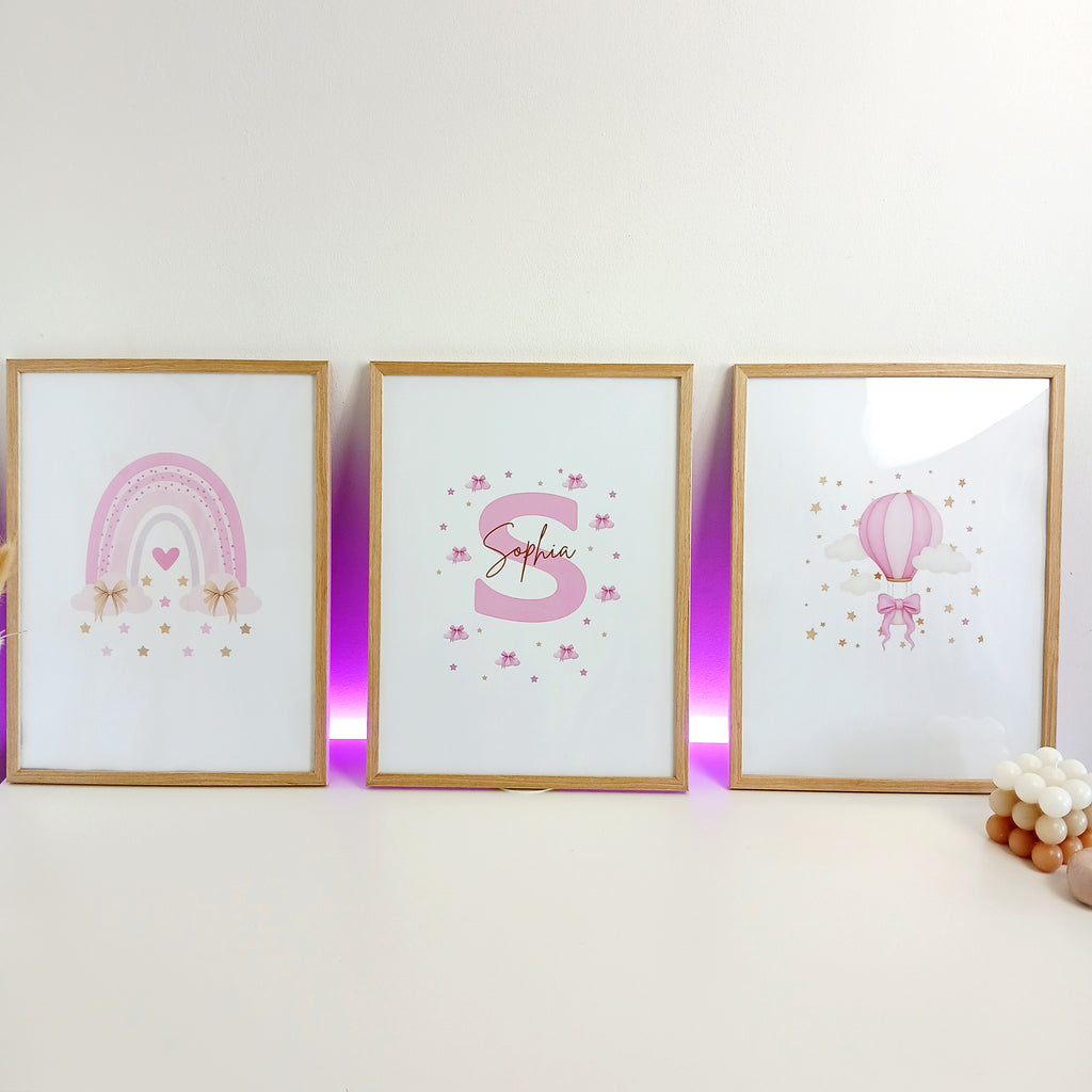 3 affiches personnalisées pour chambre de fille – 30 x 40 cm
