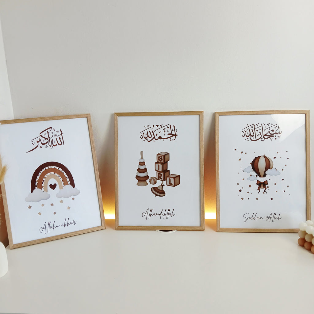 3 affiches marron et beige pour chambre de bébé – 30 x 40 cm, garçon ou fille, sans cadre