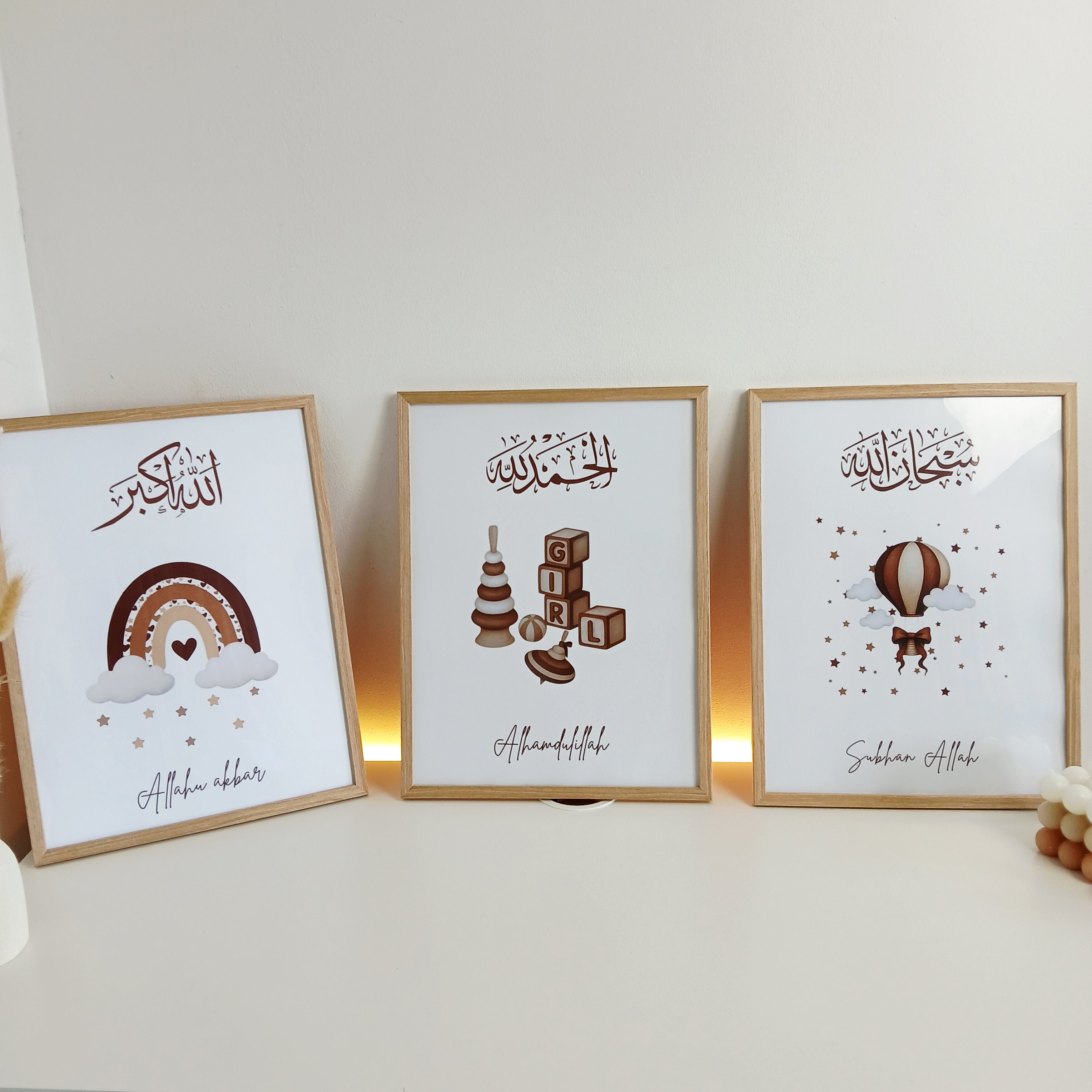 3 affiches marron et beige pour chambre de bébé – 30 x 40 cm, garçon ou fille, sans cadre