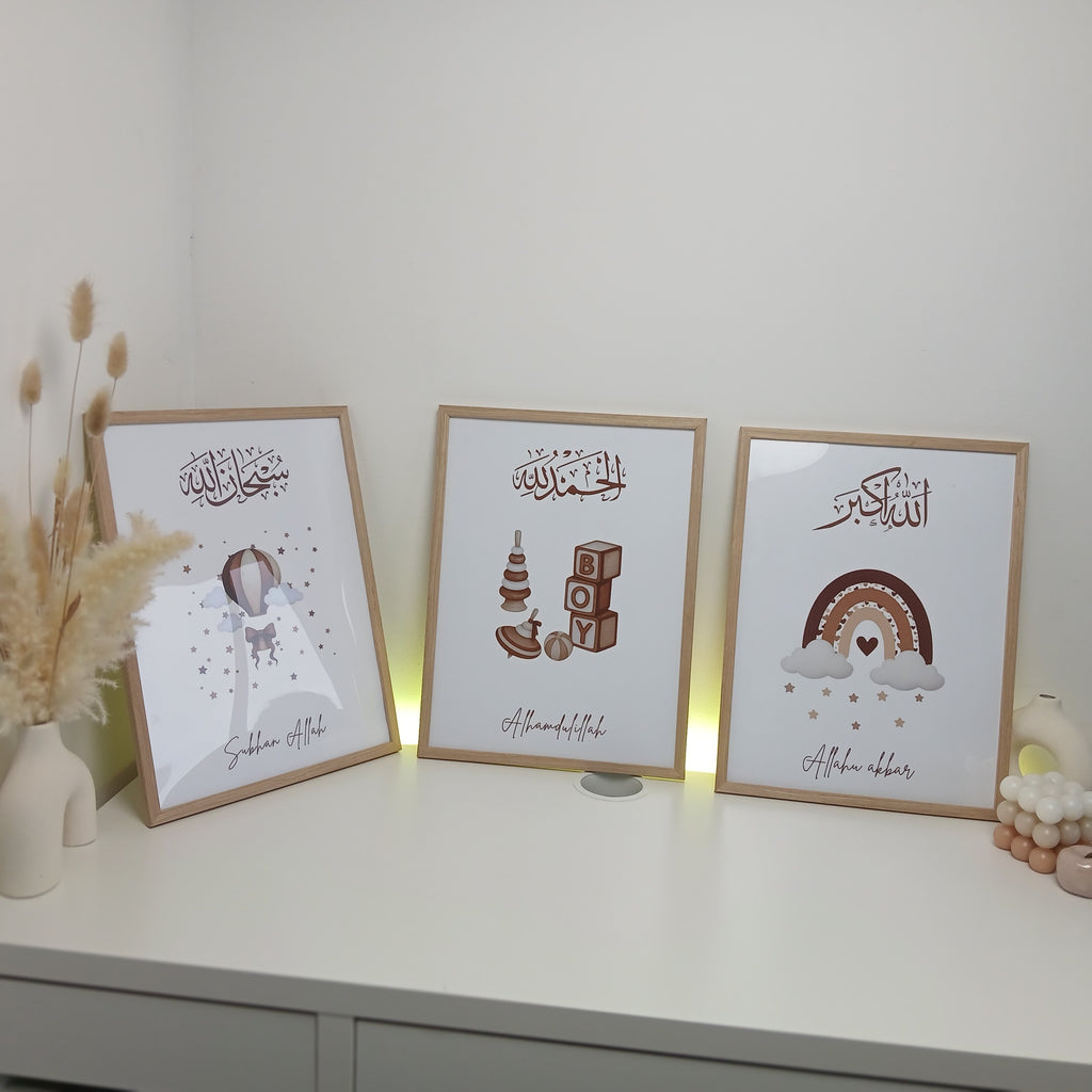 3 affiches marron et beige pour chambre de bébé – 30 x 40 cm, garçon ou fille, sans cadre