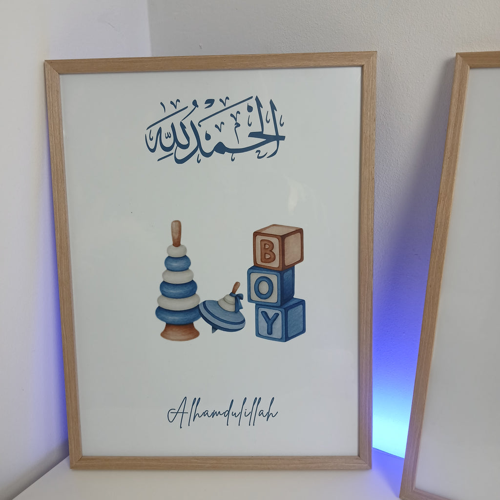 3 affiches bleues pour chambre de bébé – 30 x 40 cm, garçon, sans cadre